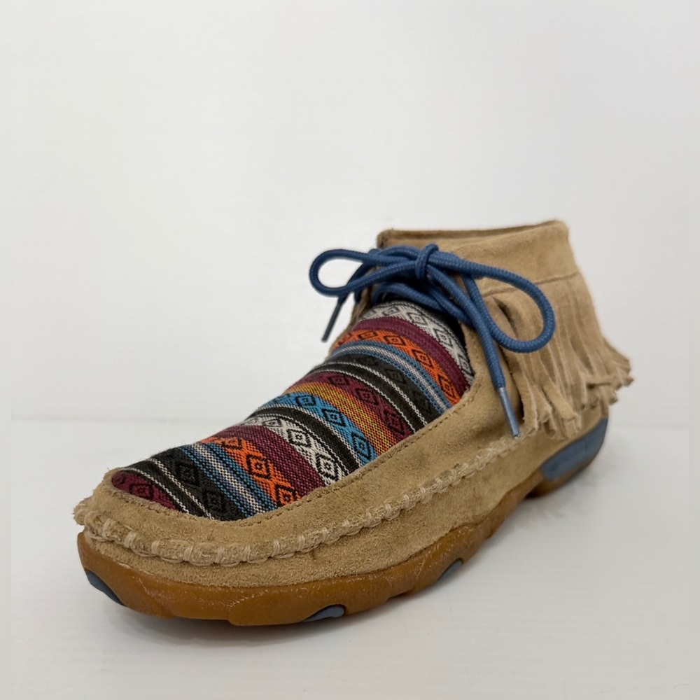 Twisted X WDM0064 Womens Brown Leather Fringe Serape Moccasins Bootie - 9